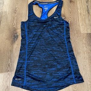 Nike running dri-fit tank top size XS blue black striped racerback